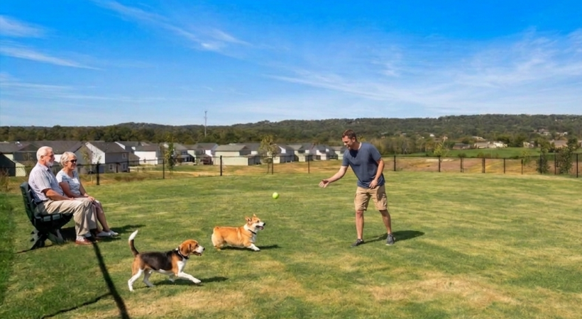 Furry friends can enjoy an onsite, fully-fenced dog park