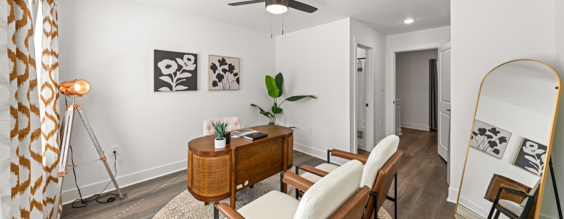 a room with a table and chairs