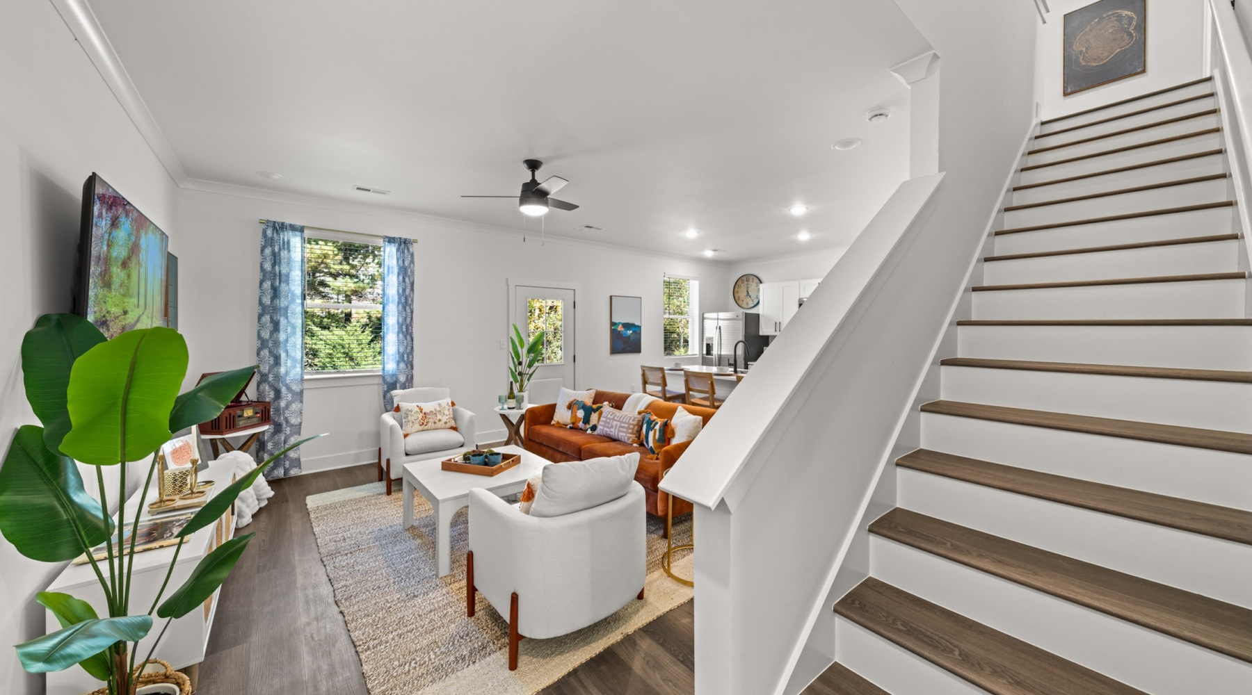 living area and stairs