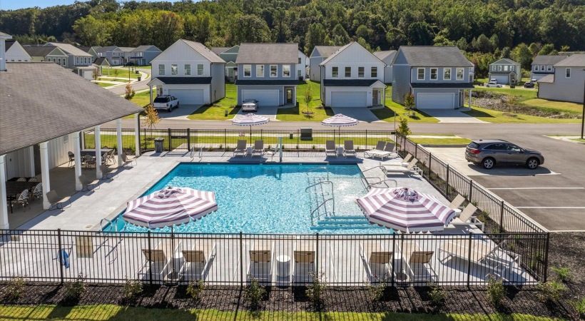a swimming pool in a neighborhood
